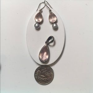 Rose quartz and pearl .925 sterling set